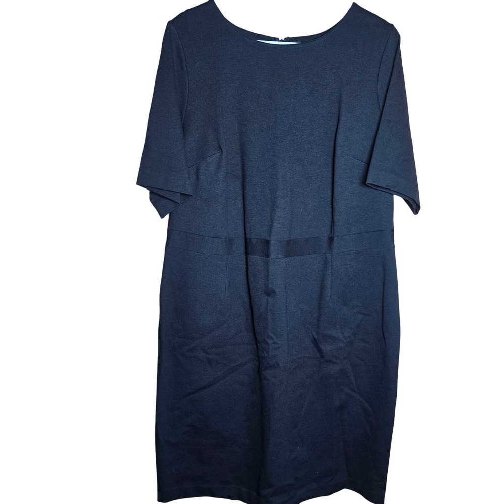 CJ Banks Ponte Knit Black Short Sleeve Dress 18W Stretchy Zip Up Back NWT